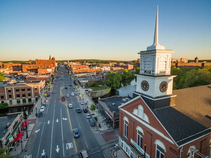 New England town hall with clock tower